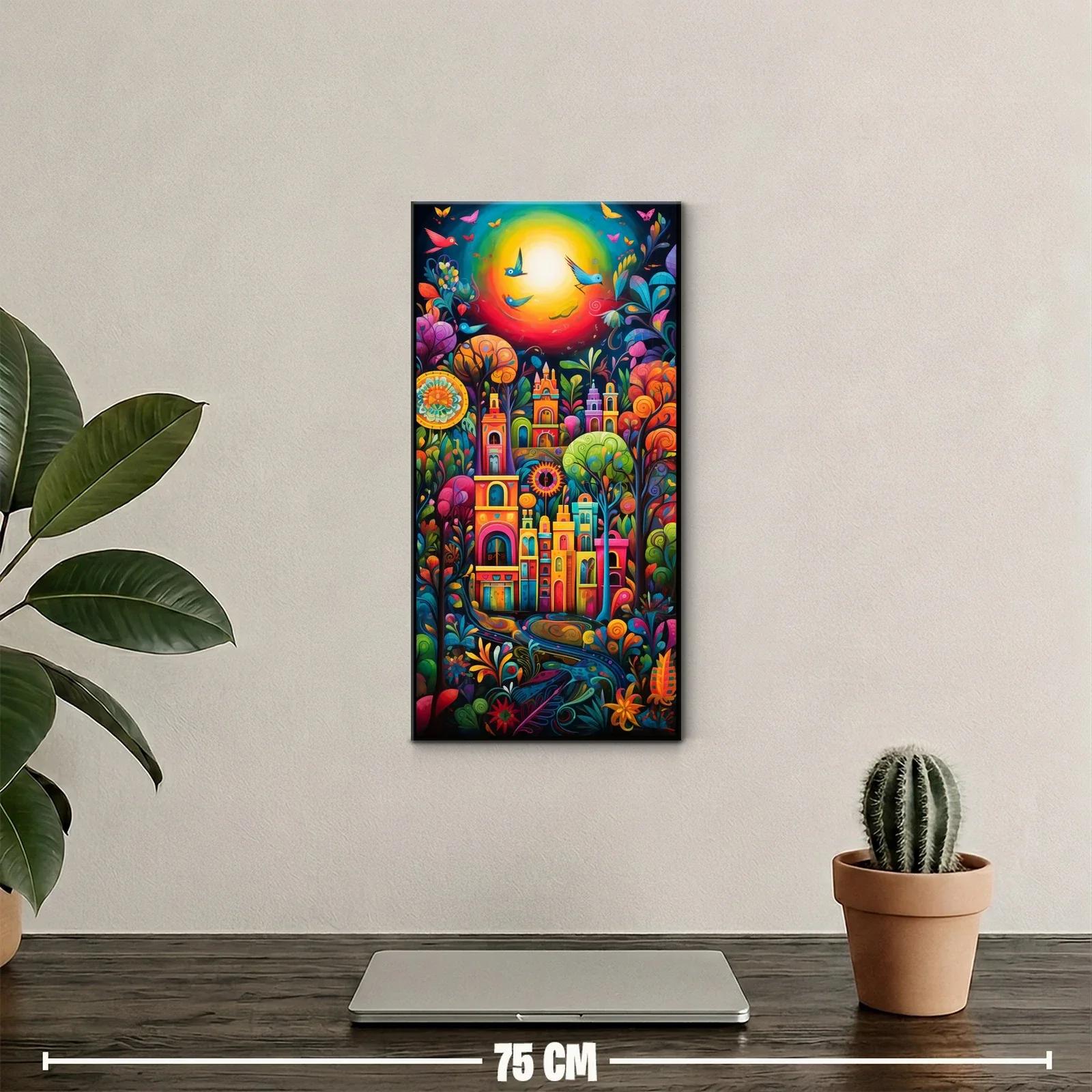 Cuadro ciudad fantástica colorida con cúpulas y flores exuberantes — miniatura 2