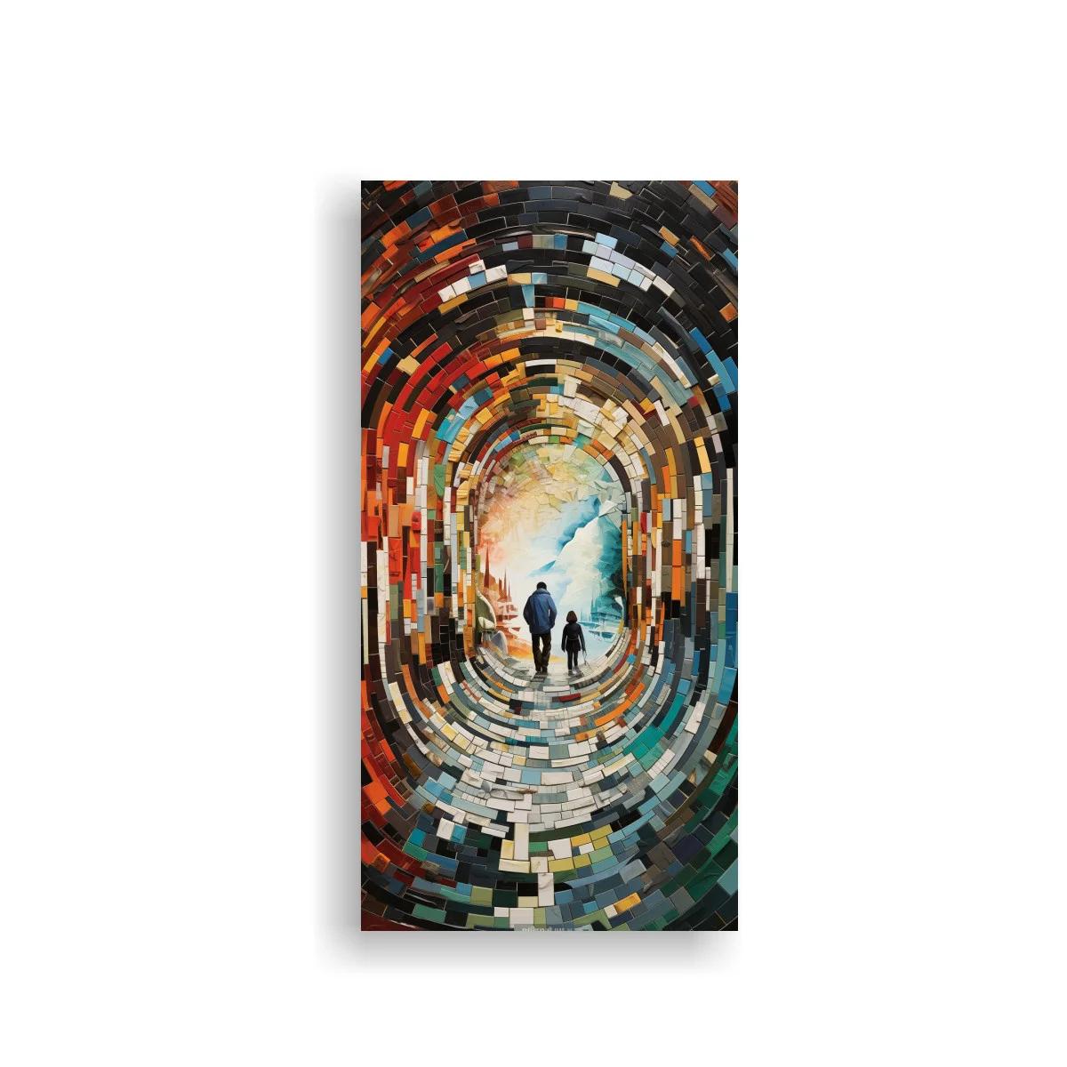 Cuadro pareja y perro en túnel de mosaico luminoso
