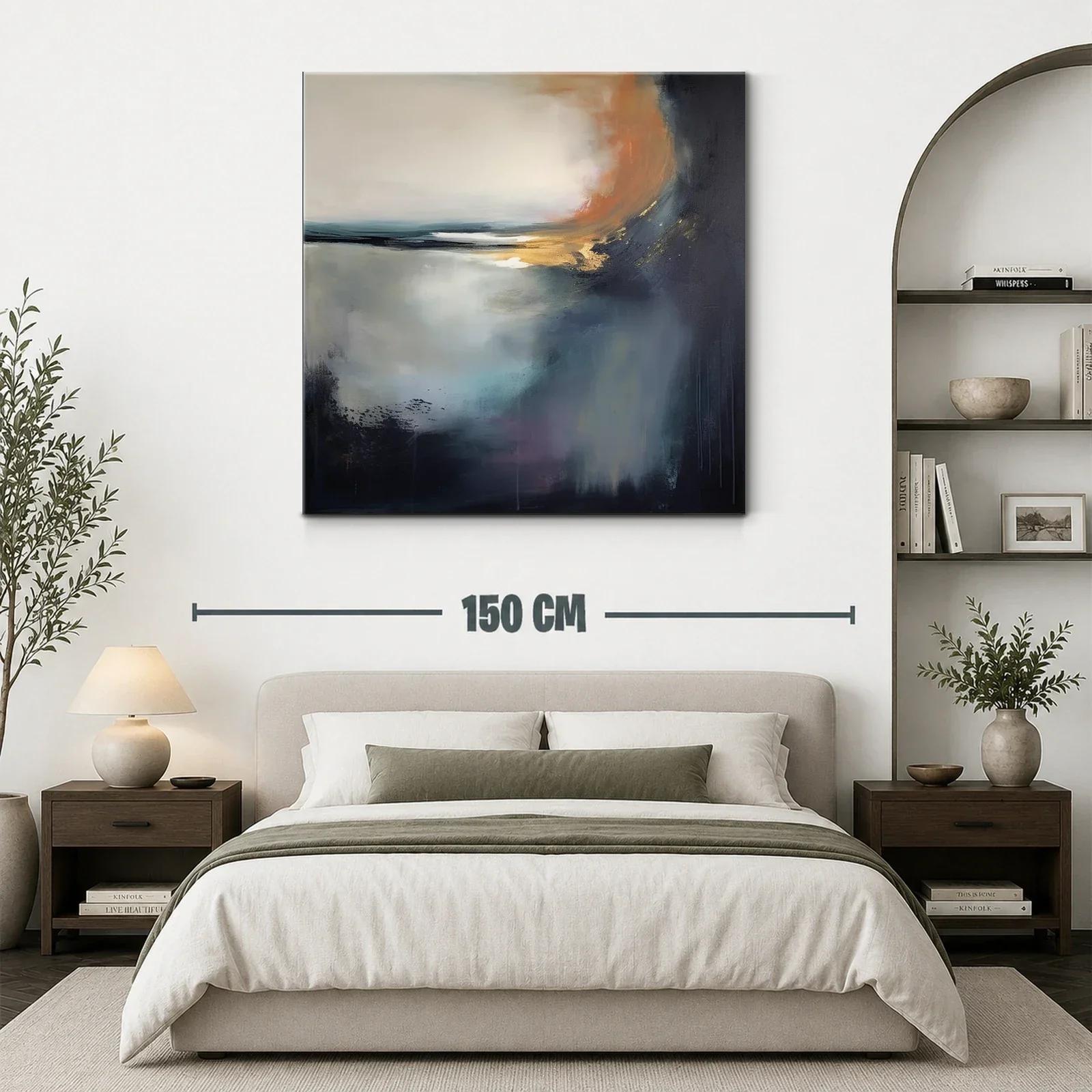 Cuadro abstracto con tonos cálidos y fríos en armonía — miniatura 3