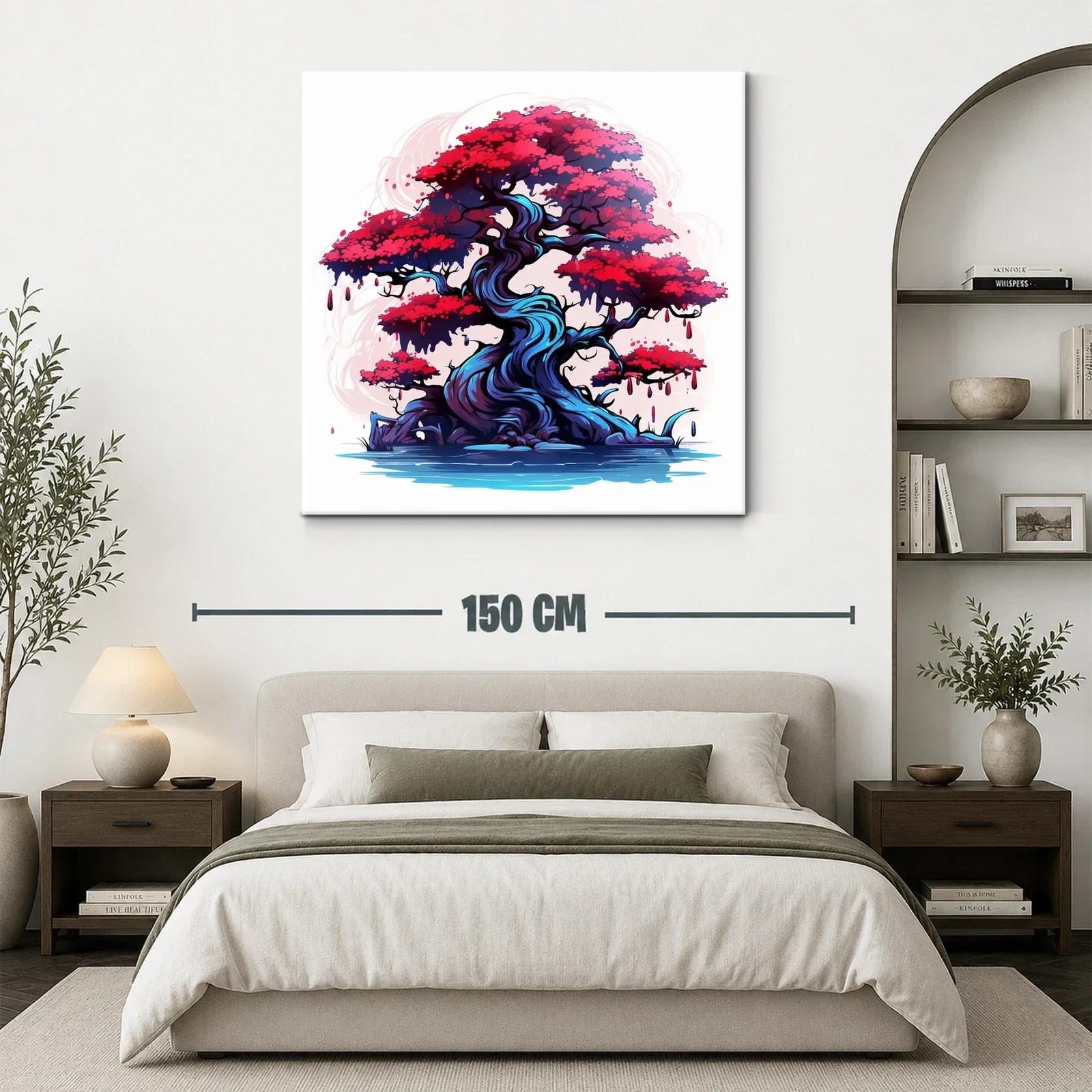 Árbol místico con follaje rojo vibrante y tronco azul intenso — miniatura 3