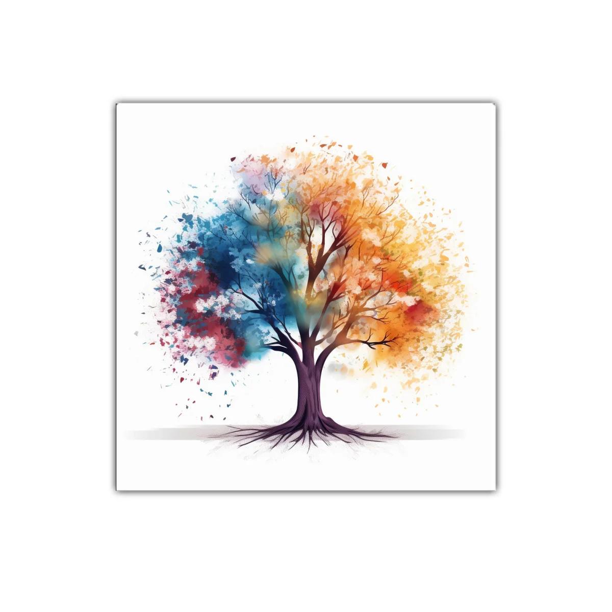 Árbol multicolor con hojas en tonos cálidos y fríos