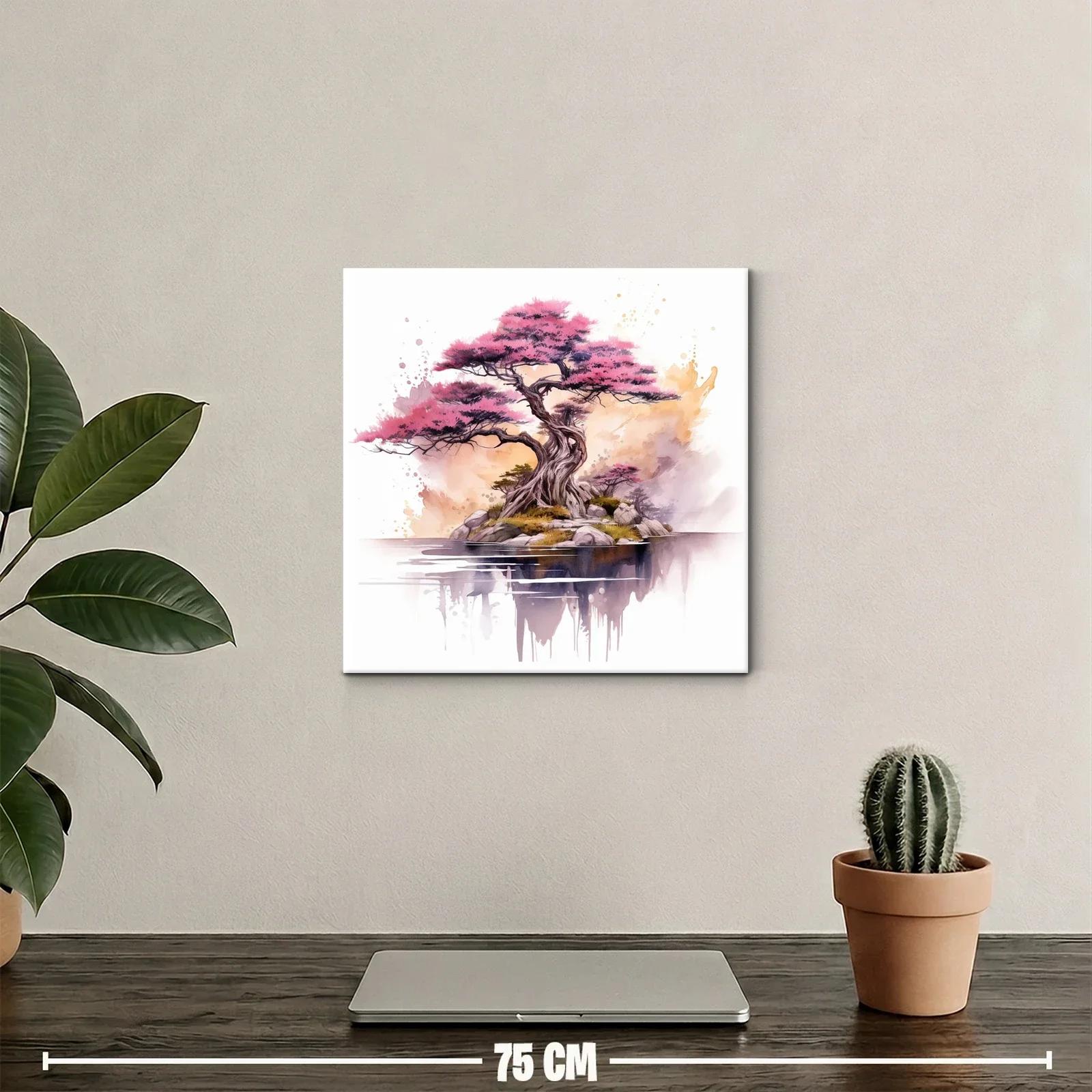 Árbol de Sakura en Isla con Reflejo y Toques Acuarelados — miniatura 2
