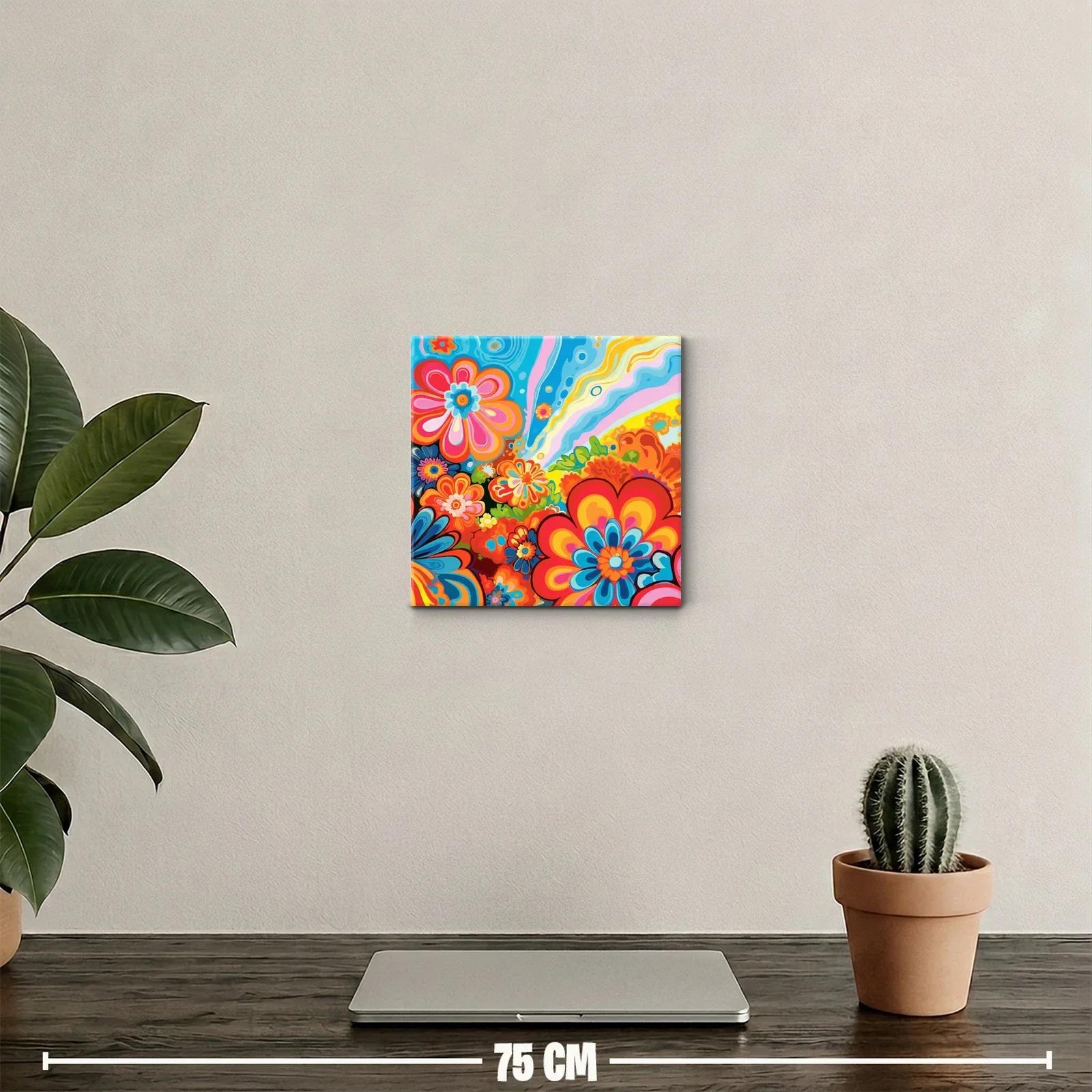 Cuadro floral con vibrantes tonos cálidos y fríos — miniatura 2