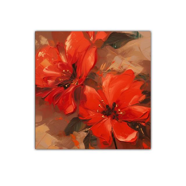 Cuadro decorativo con flores rojas vibrantes y elegancia orgánica