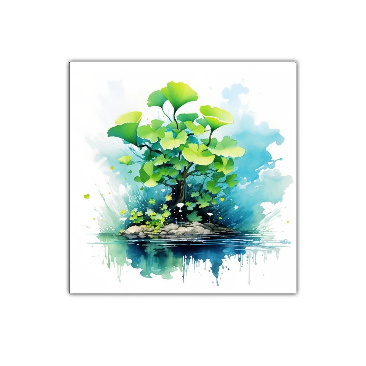 Cuadro decorativo árbol con hojas verdes vibrantes — miniatura 1