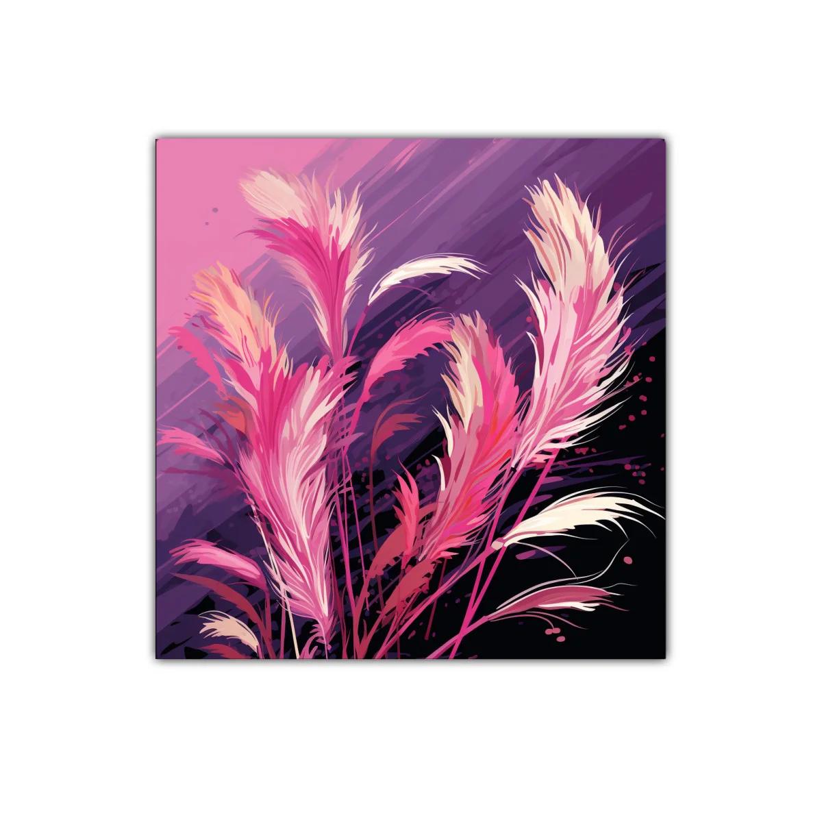 Cuadro decorativo con plumas en tonos rosas y violetas