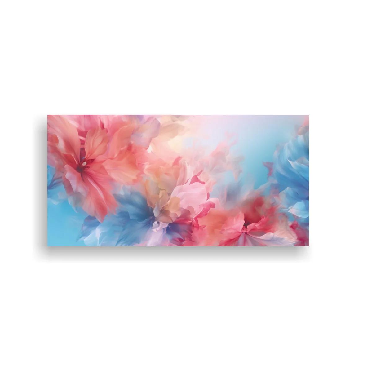 Cuadro flores rosadas y azules con efecto acuarelado