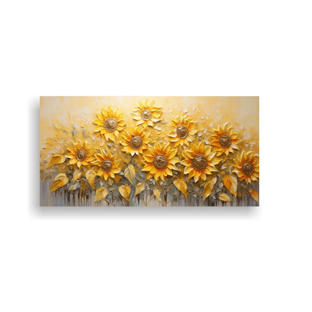 Cuadro de girasoles en arreglo horizontal sobre fondo claro