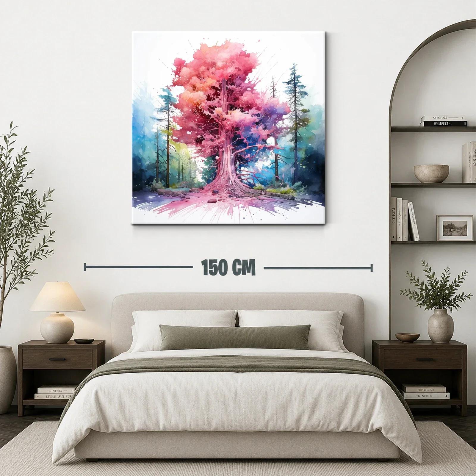 Árbol vibrante con tonos rosas y azules en bosque místico — miniatura 3