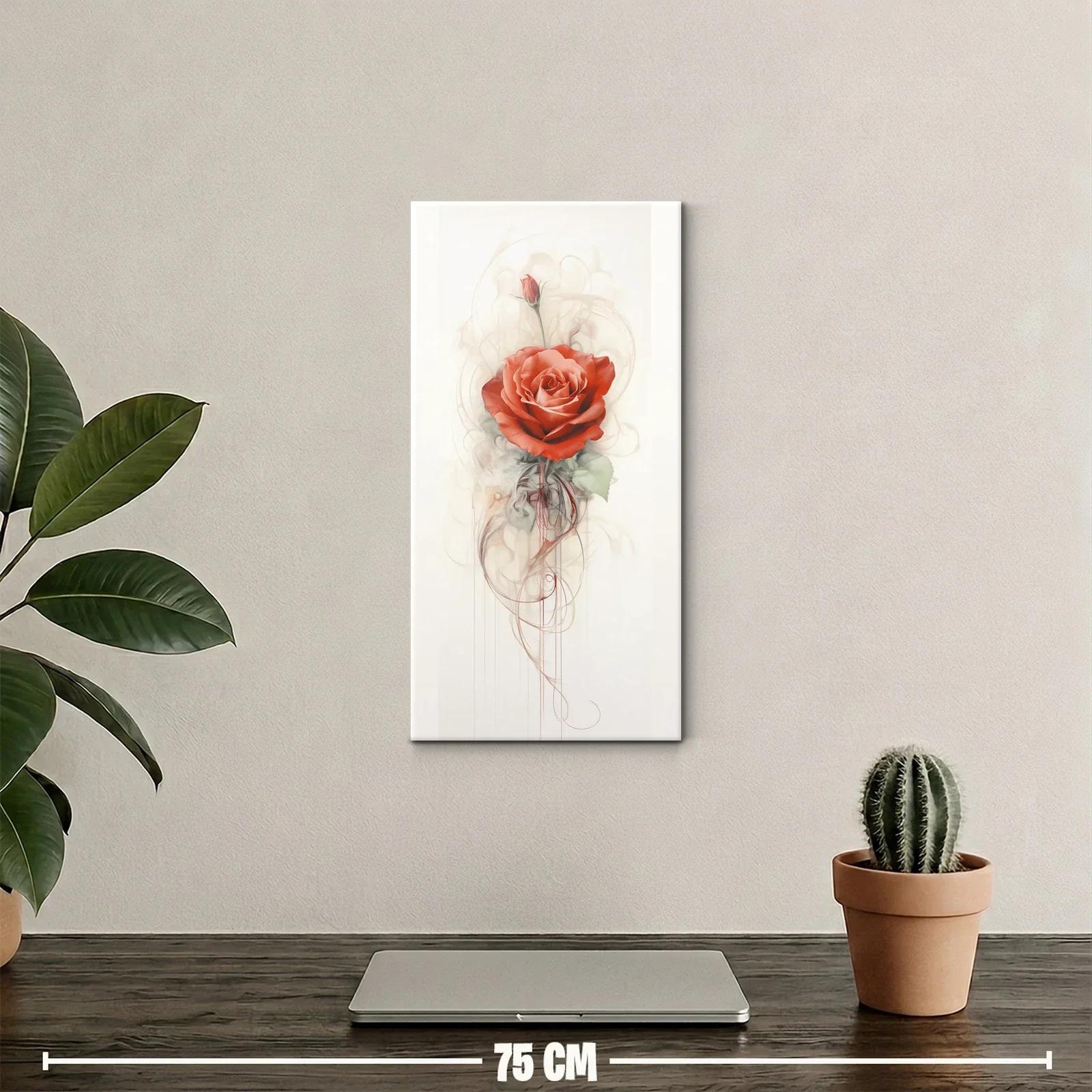 Cuadro rosa roja abierta con trazos vaporosos — miniatura 2