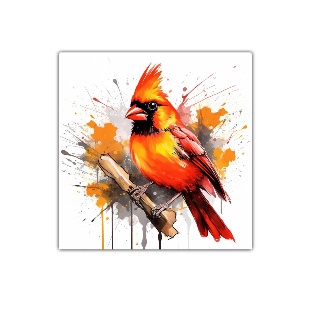 Cuadro decorativo de pájaro cardenal en tonos cálidos vivos — imagen principal