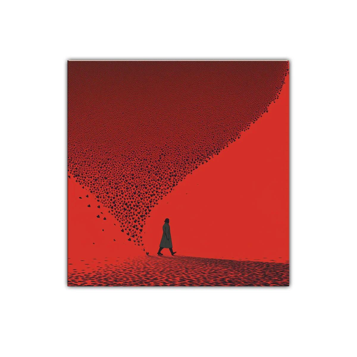 Figura solitaria camina entre olas de corazones negros — imagen principal