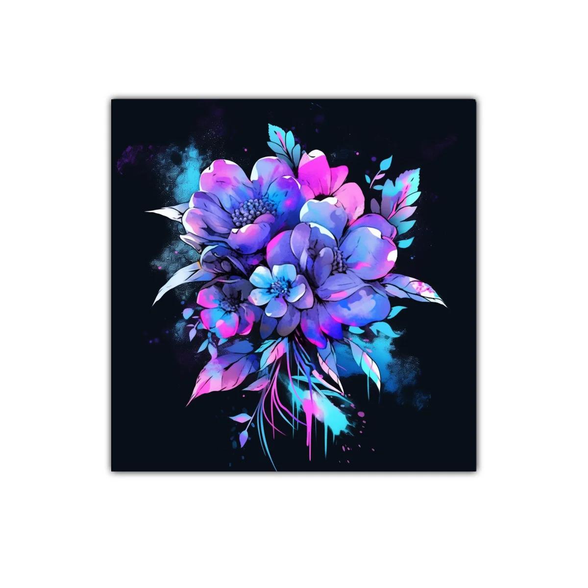 Ramo de flores en tonos violetas y azules vibrantes