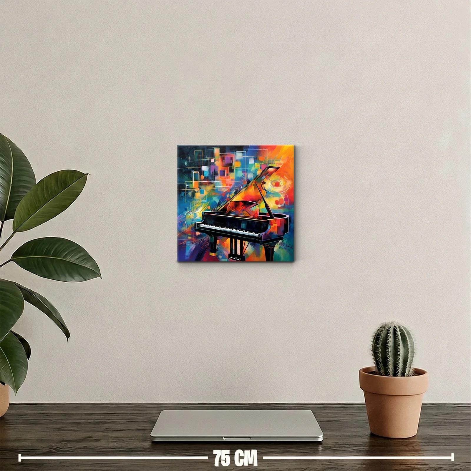 Cuadro decorativo piano de cola con explosión de color vibrante — miniatura 2