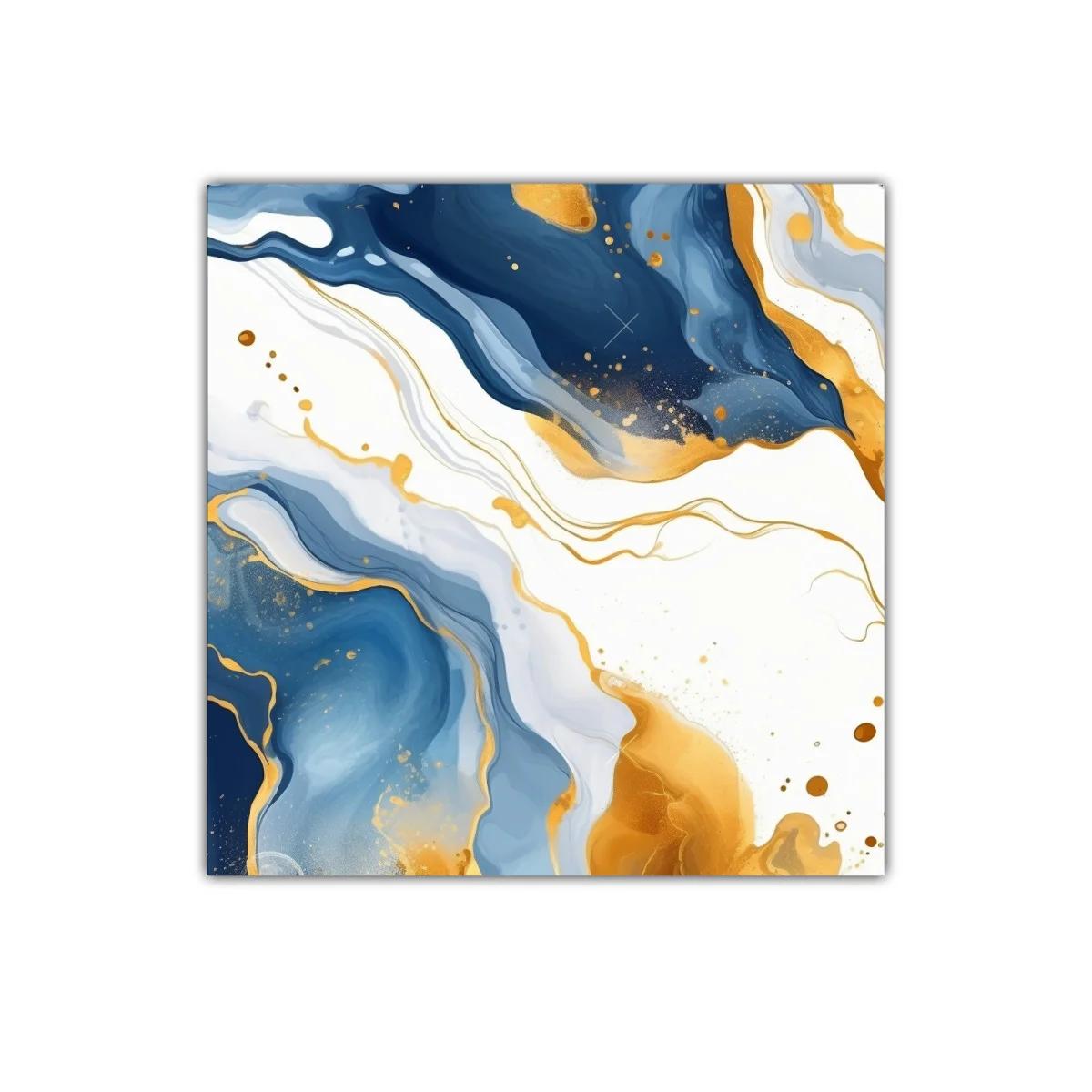 Cuadro Abstracto en Tonos Azules y Dorados Elegantes — imagen principal