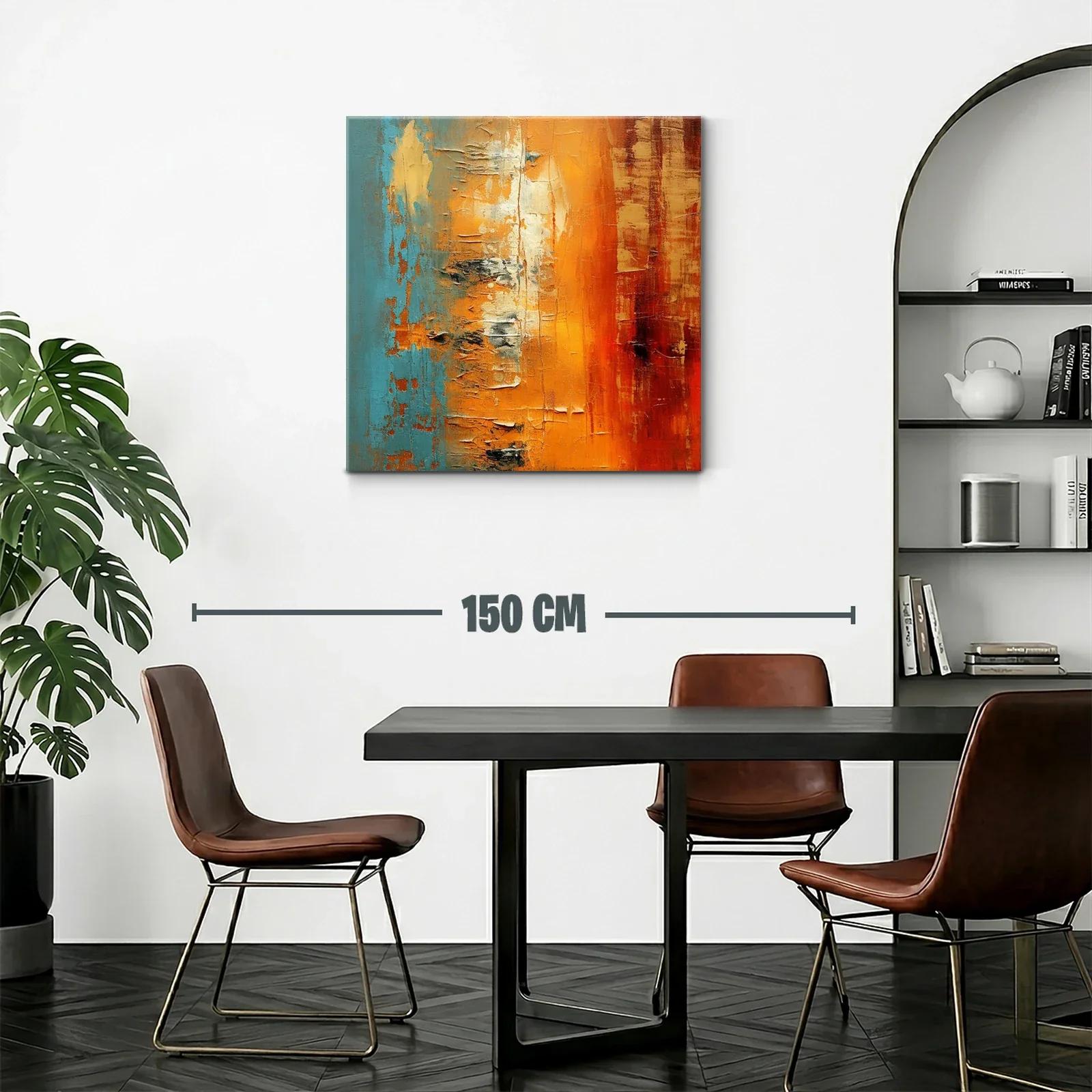 Cuadro abstracto con tonos cálidos y azul vibrante — miniatura 2