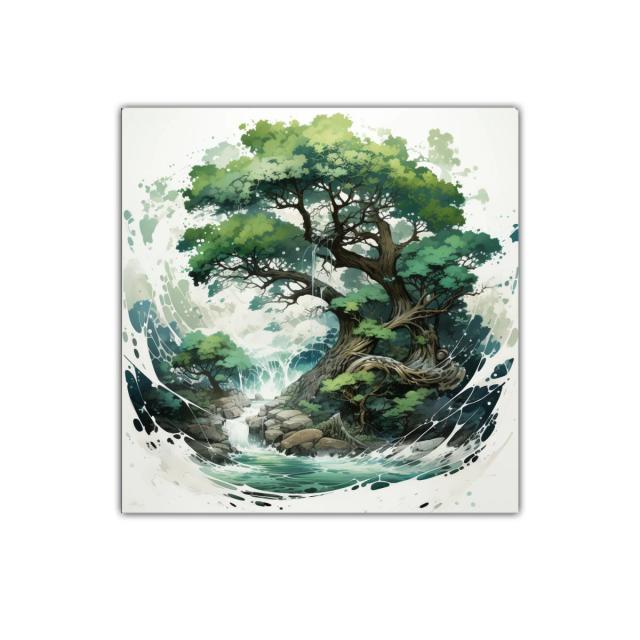 Árbol Majestuoso con Cascada en Escena Natural