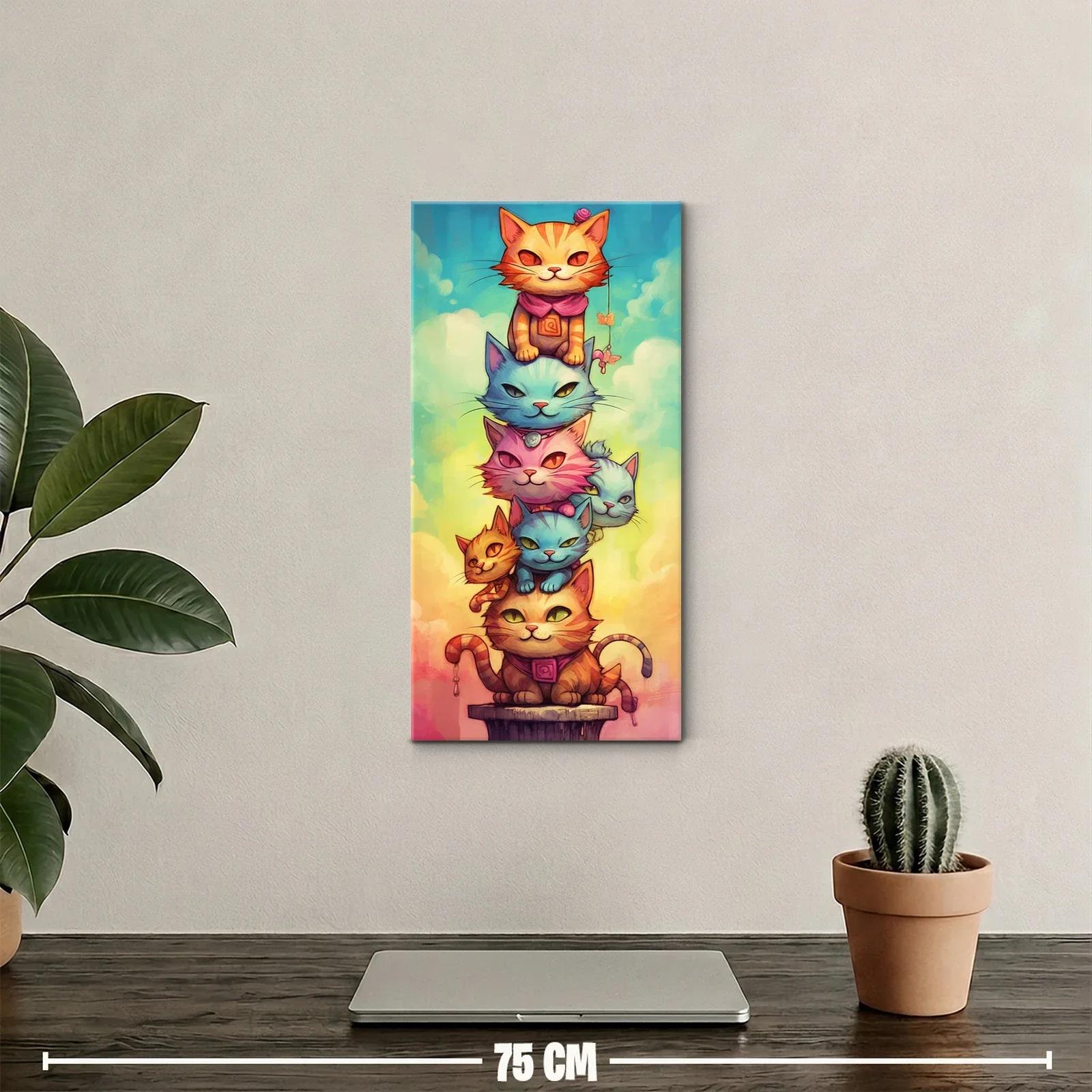 Cuadro tótem de gatos de colores con nubes suaves — miniatura 2