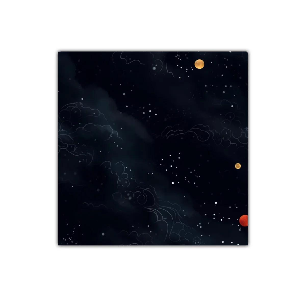 Cuadro decorativo con cielo estrellado y planetas coloridos