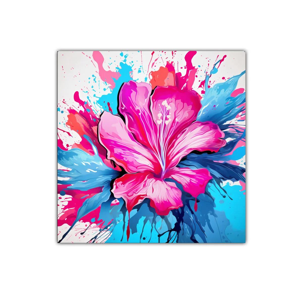 Cuadro floral vibrante con explosión de color rosa y azul — imagen principal
