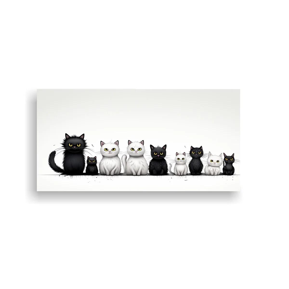 Cuadro fila de gatos con colas curvas