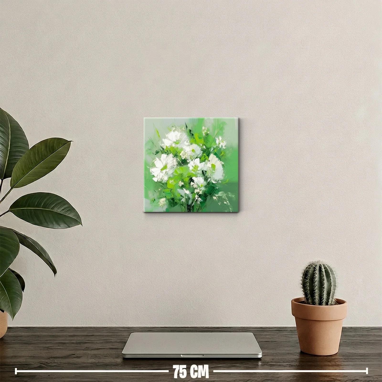 Cuadro decorativo con flores blancas y verdes vibrantes — miniatura 2