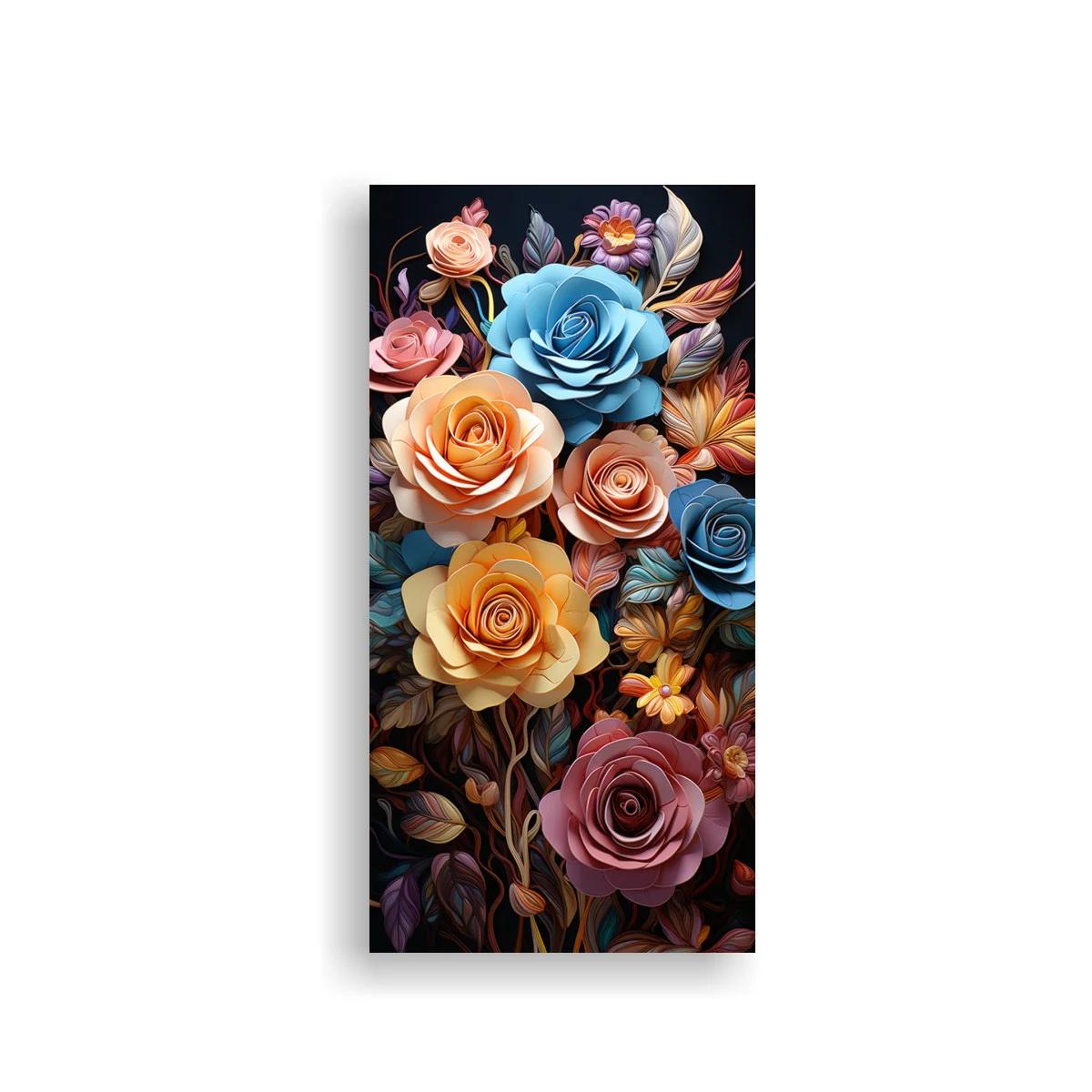 Cuadro ramo de rosas en azul y malva