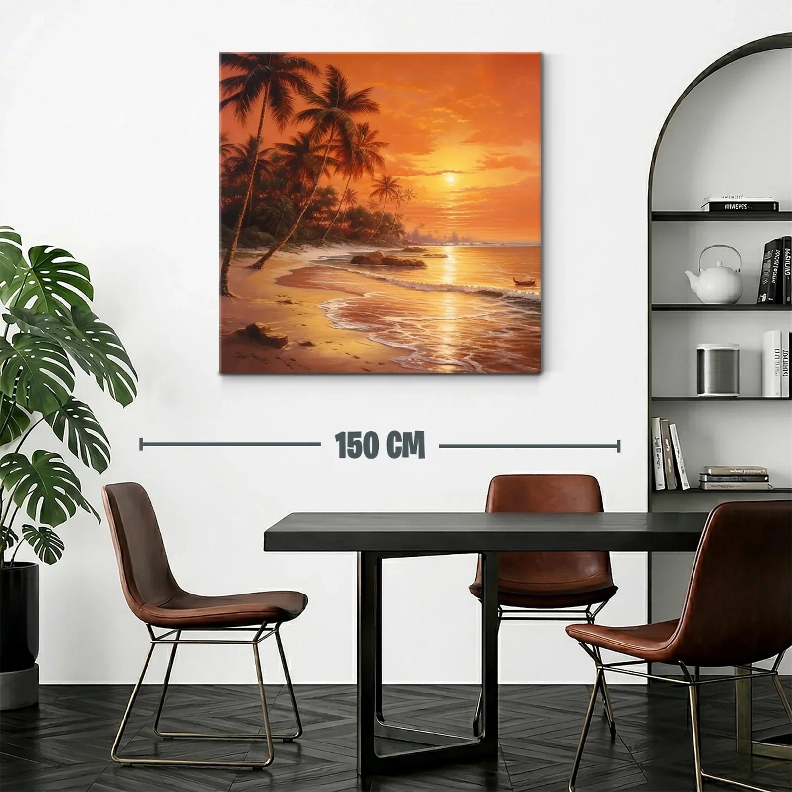 Paisaje tropical con palmeras al atardecer dorado — miniatura 2