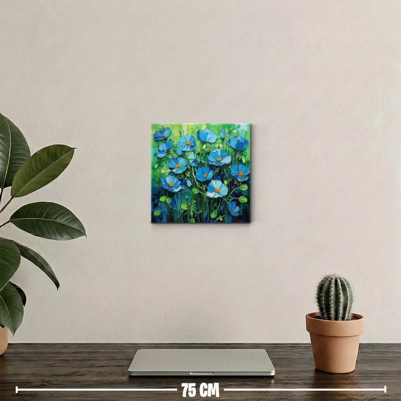 Flores Azules Vibrantes en Fondo Verde Intenso — miniatura 2