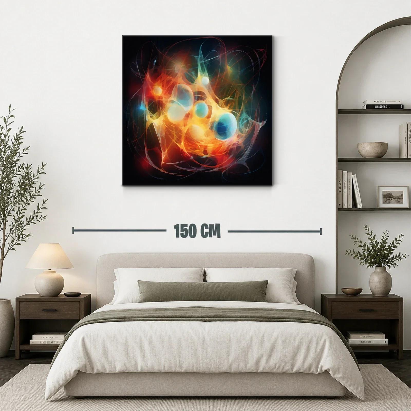 Cuadro abstracto con esferas vibrantes y líneas dinámicas — miniatura 3