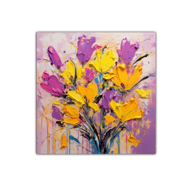 Vibrante ramo floral en tonos morados y amarillos