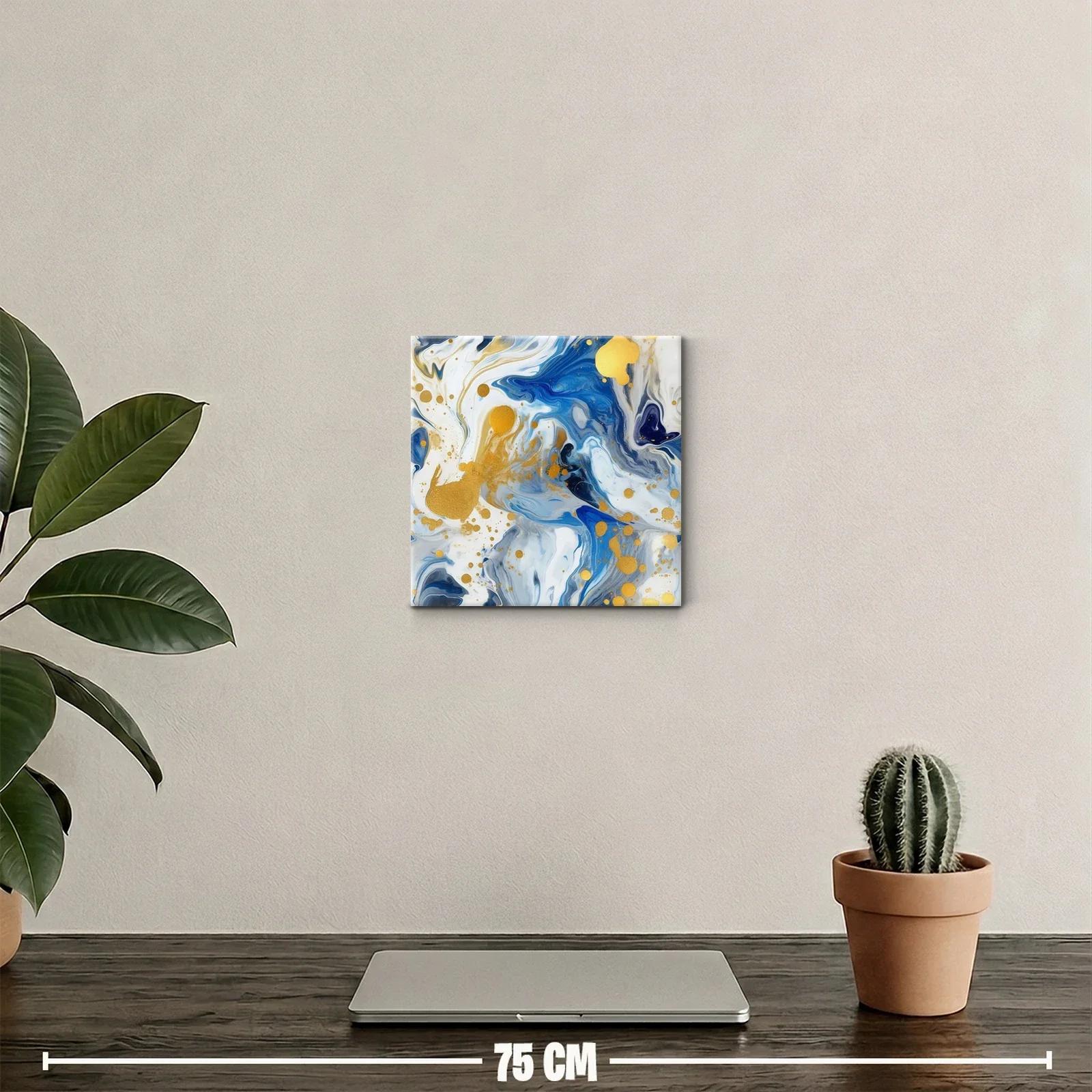 Cuadro abstracto con tonos azules y detalles dorados brillantes — miniatura 2
