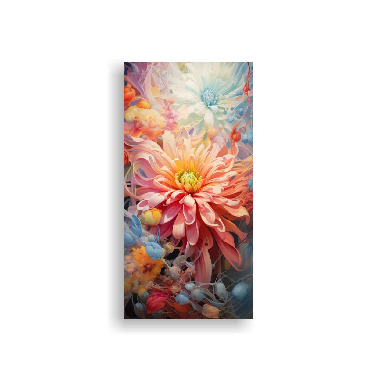 Cuadro dalia rosa con capullos y remolinos de luz