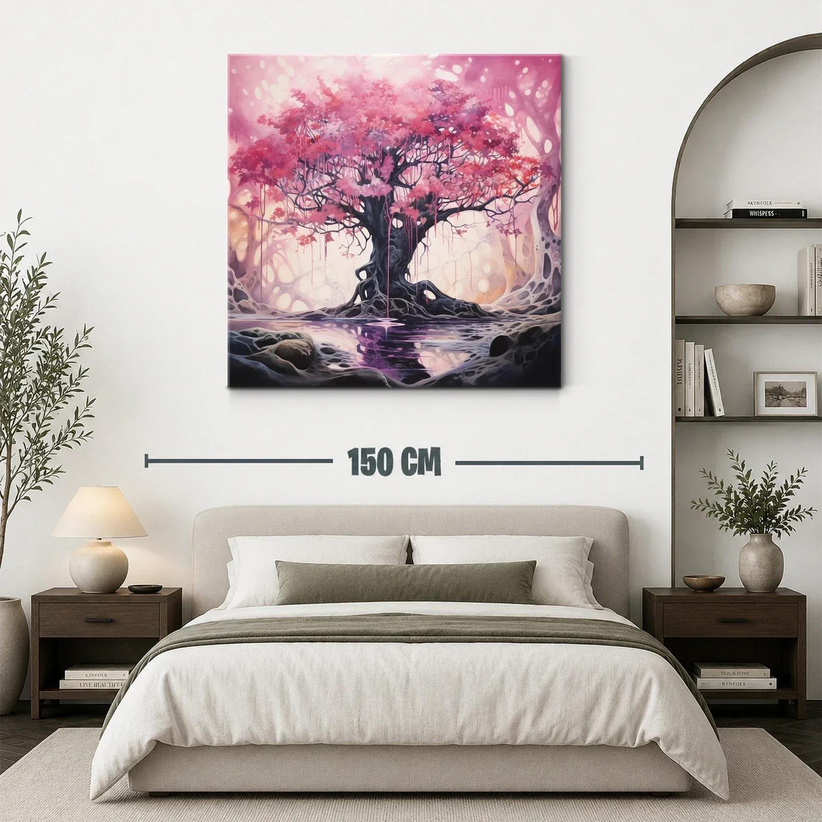 Árbol mágico con follaje rosa en paisaje onírico — miniatura 3