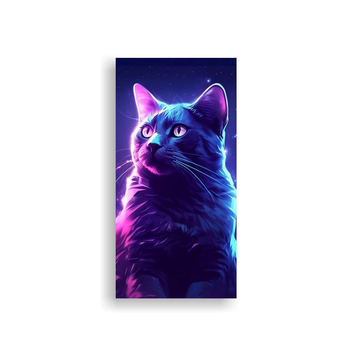 Cuadro gato de pelo largo con luces violeta y turquesa