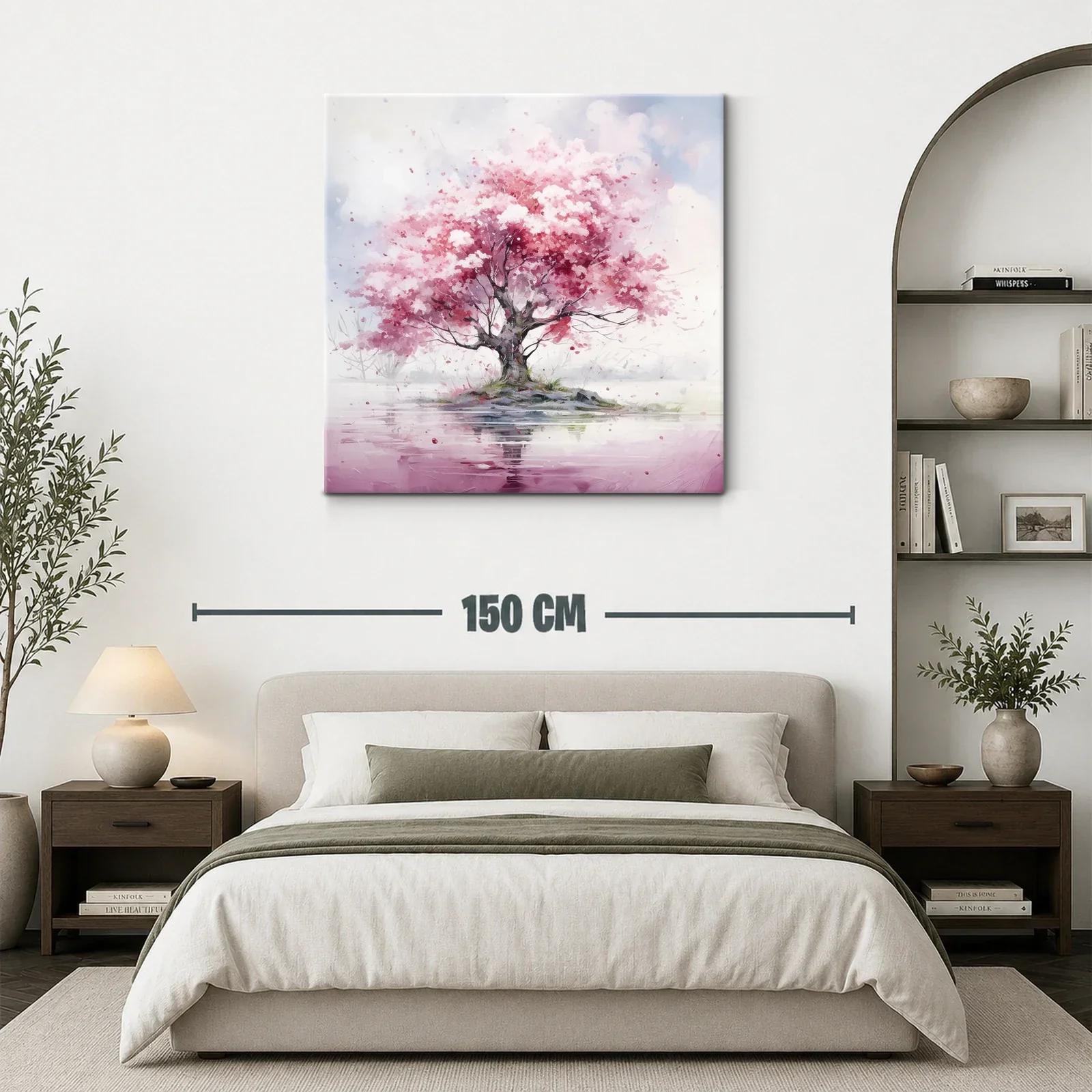 Árbol rosa en isla reflejada en agua tranquila — miniatura 3