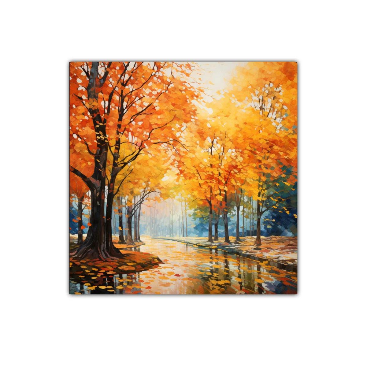 Paisaje otoñal con árboles y reflejos dorados