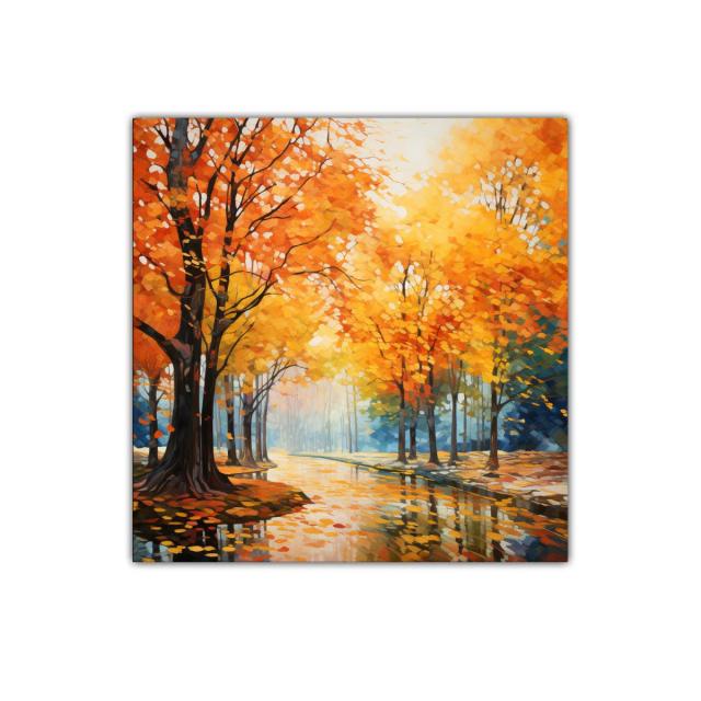 Paisaje otoñal con árboles y reflejos dorados