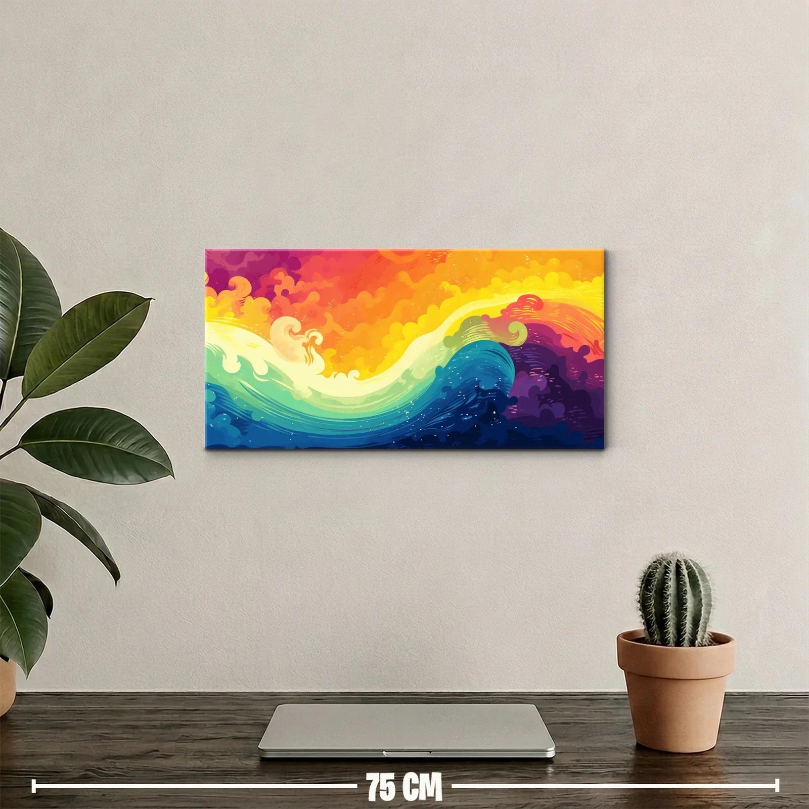 Cuadro ola del mar con cielo cálido y nubes redondeadas — miniatura 2