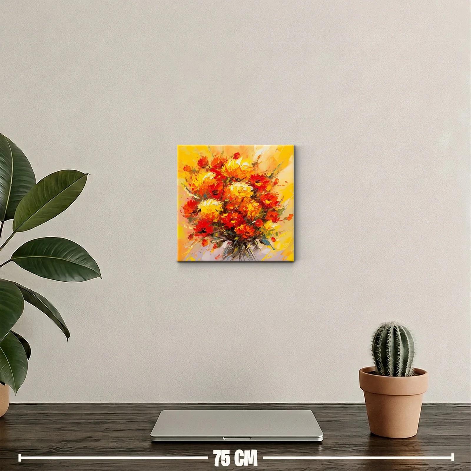 Cuadro moderno con ramo vibrante de flores rojas y amarillas — miniatura 2