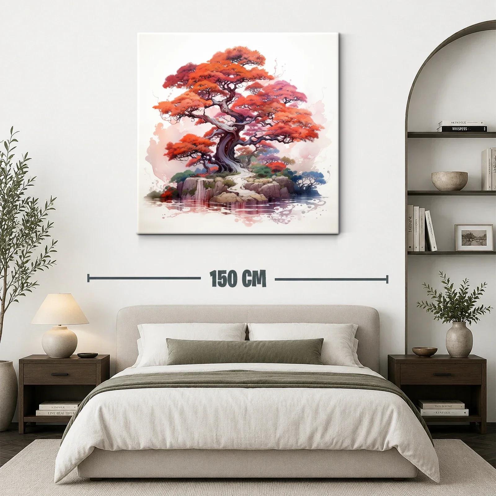 Árbol rojo y paisaje sereno con reflejo en el agua — miniatura 3