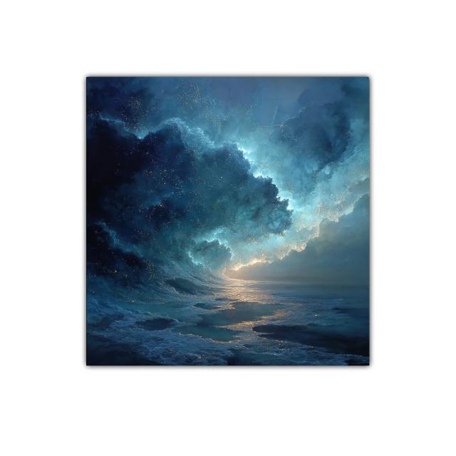 Olas nocturnas con destellos de luz en azul profundo