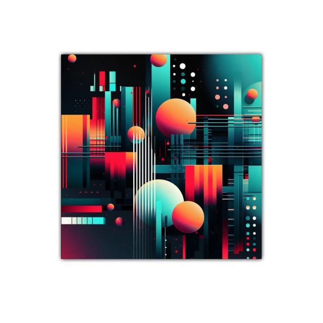 Composición abstracta con formas geométricas y vibrantes colores