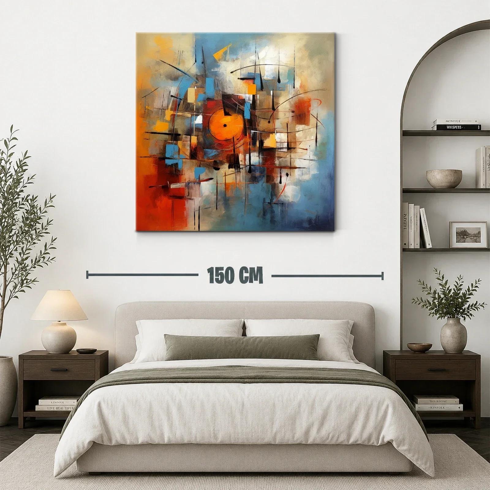 Cuadro abstracto moderno con vibrantes tonos cálidos y fríos — miniatura 3