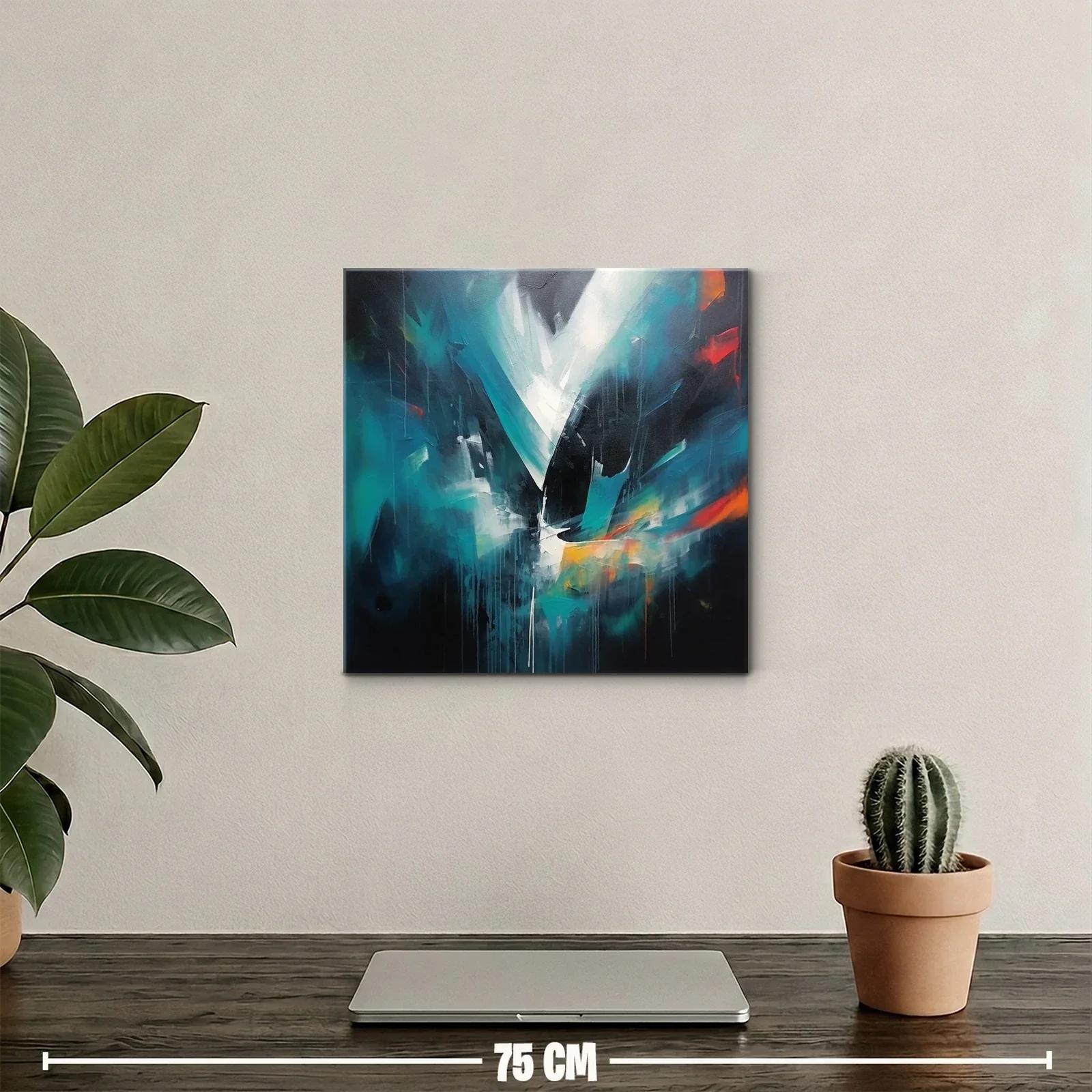 Cuadro abstracto en tonos azules con toques vibrantes — miniatura 2