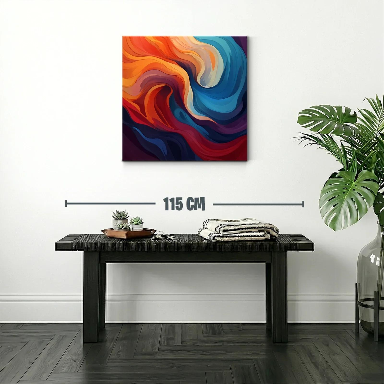 Cuadro Abstracto con Ondas en Tonos Cálidos y Fríos — miniatura 2