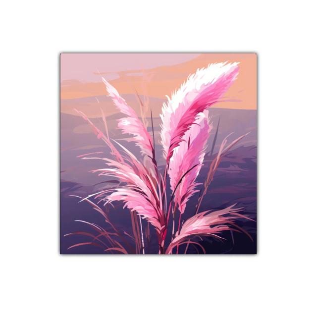 Cuadro decorativo con pampas rosas y fondo melancólico