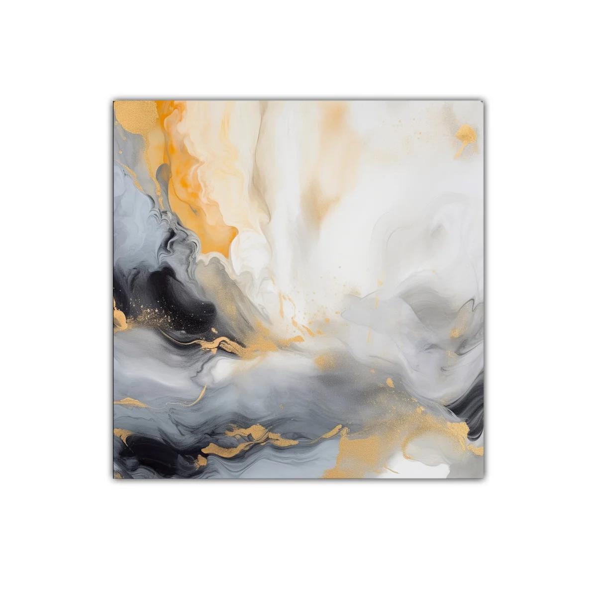 Cuadro abstracto en tonos grises dorados y cálidos — imagen principal