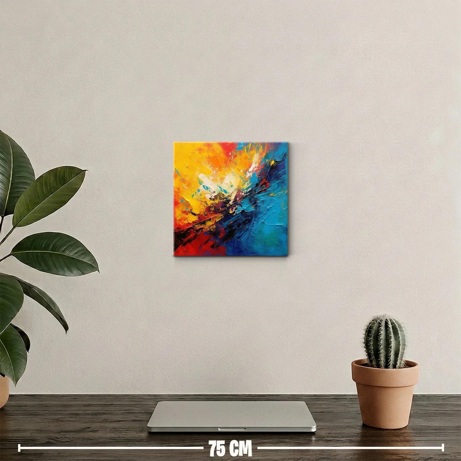 Cuadro abstracto con explosión vibrante de colores cálidos y fríos — miniatura 2