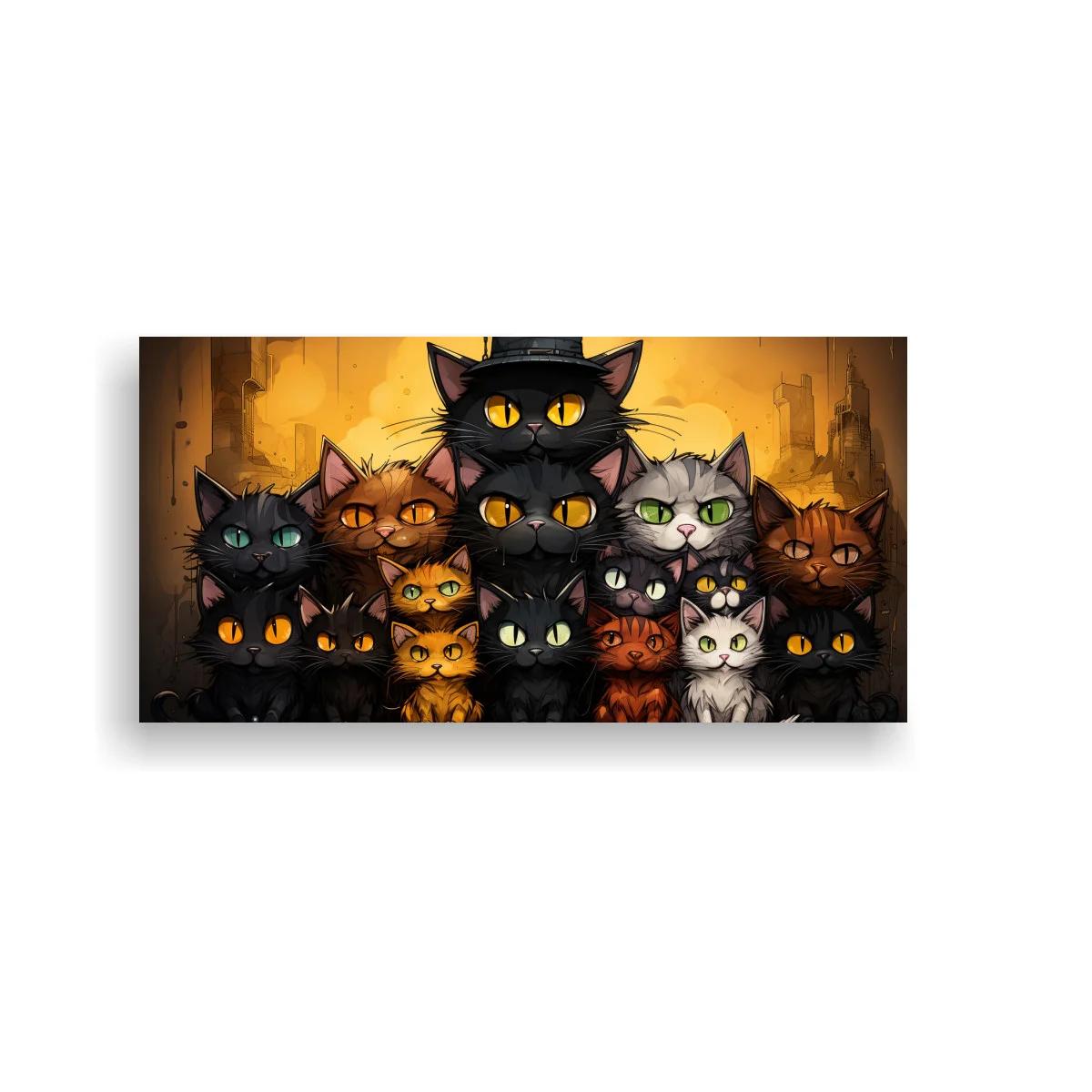 Cuadro grupo de gatos de ojos brillantes con sombrero de copa